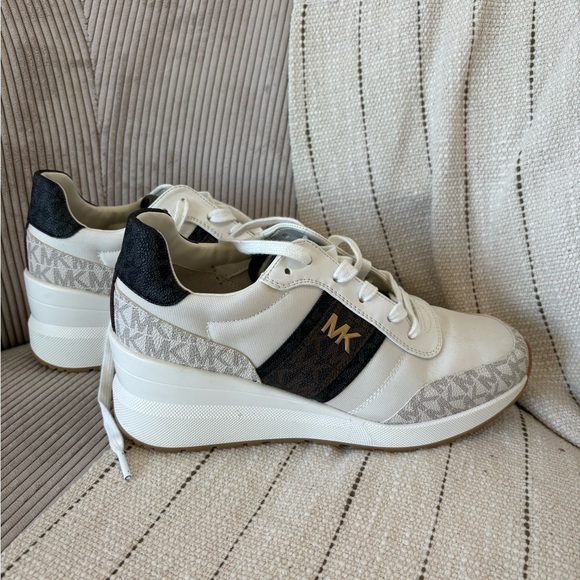 Michael Kors Shoes - Michael Kors Cream and Black Platform Wedge Sneakers